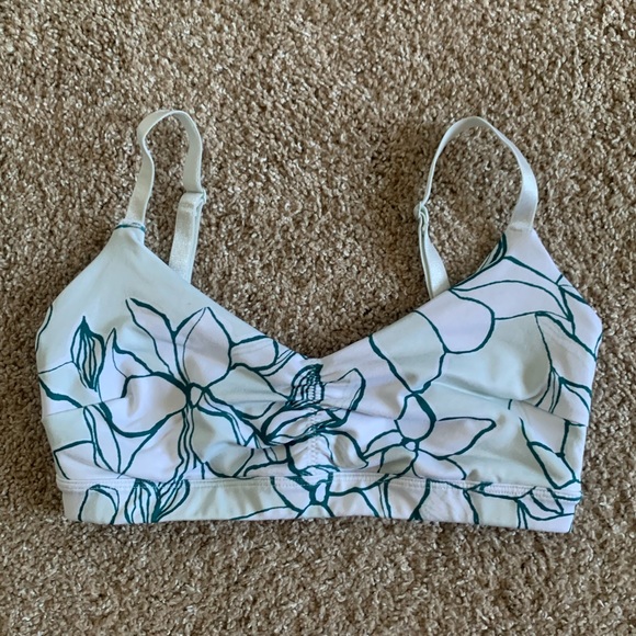 JoyLab Ruched White/Blue Floral Print Comfort Twist Back Sports Bra size XS EUC - Picture 3 of 8